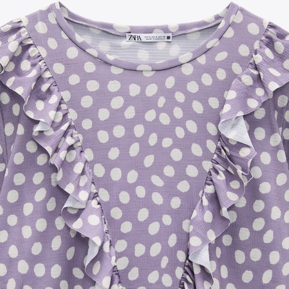Zara Ruffle Front Dress Polka Dot Sz S in Lavender NWT Fairy Cottagecore Dolly - Picture 4 of 11